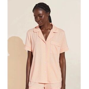 Eberjey Gisele Short Sleeve Pajama Top Pink & Yellow Geo Tile Print SZ XL